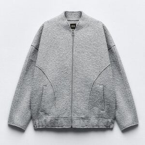 ZARA Oversized Boucle Bomber Gray